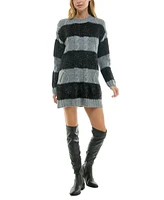 Crystal Doll Juniors' Fuzzy Stripe Cable Knit Sweater Dress