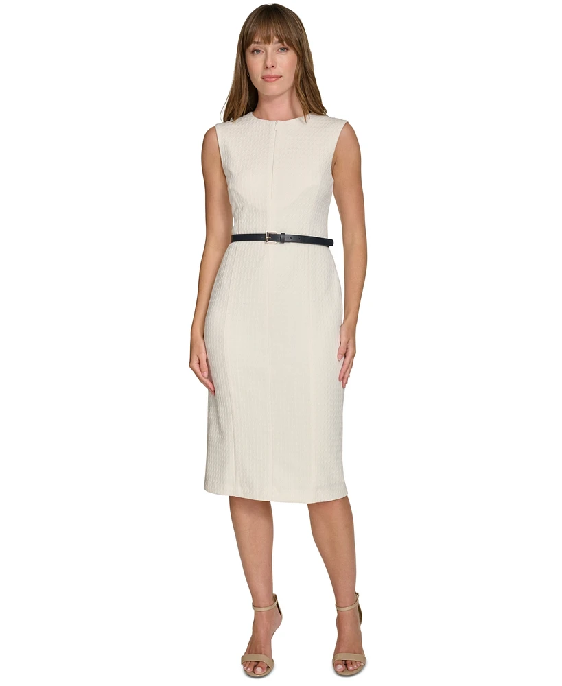 Tommy Hilfiger Women's Jacquard Belted Sheath Dress