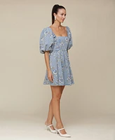 Avec Les Filles Women's Square-Neck Short-Sleeve Baby Doll Dress