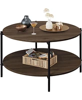 Wlive Round Coffee Table, Living Room Table with 2-Tier Storage Shelf,32in Wood Modern Coffee Table with Metal Frame and Wood Desktop,Easy Assembly&#x