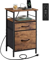 Wlive Nightstand with Charging Station, End Table with 2 Fabric Drawers for Storage, Small Bedroom Dresser, Side Table for Living Room, 2 Usb Ports an