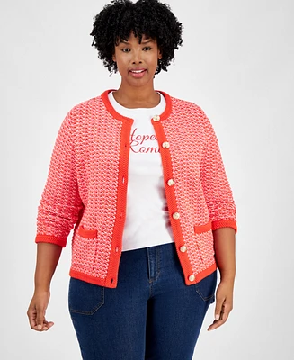 On 34th Trendy Plus Cotton Jacquard Cardigan, Exclusively at Macy's