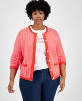 On 34th Trendy Plus Cotton Jacquard Cardigan, Exclusively at Macy's