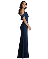 After Six Plus One-Shoulder Draped Cuff Maxi Dress with Front Slit