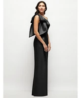 Alfred Sung Women's Oversized Bow One-Shoulder Satin Column Maxi Dress