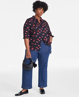 On 34th Trendy Plus Lip Party Printed Blouse, Exclusively at Macy's