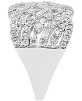 Diamond Round & Baguette Diagonal Openwork Cluster Ring (1-1/2 ct. t.w.) in 14k White Gold