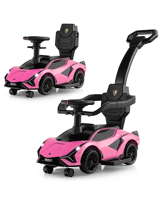 Gymax 3-in-1 Licensed Lamborghini Ride on Push Car Walking Toy Stroller with Usb Port Pink