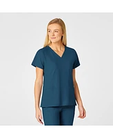Wink Women's W123 Flex Back Stylized V-Neck Scrub Top, Red, S Regular