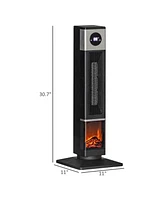 Homcom 1400W Electric Fireplace Heater with Oscillation, Timer, Black