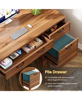 Tribesigns 47" Computer Desk with 3 Drawers, Farmhouse Office Desk with Storage, Wood Teacher Desk Writing Table with File Drawers for Home Office, Be