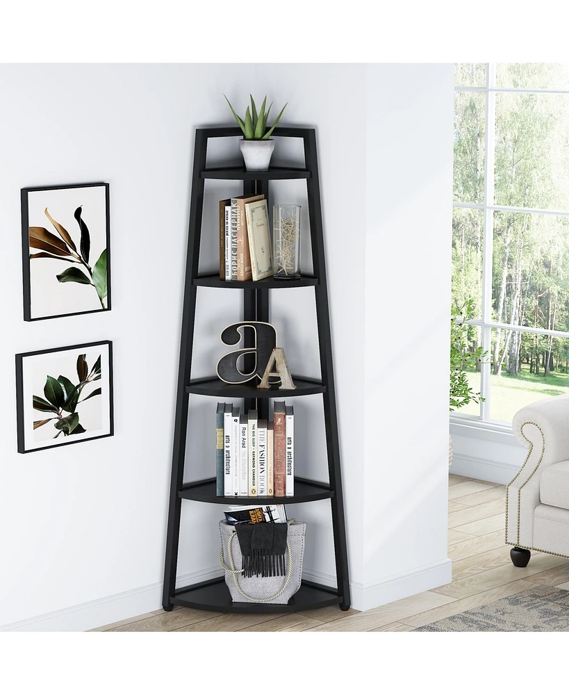 Tribesigns 5 Tier Industrial Corner Bookshelf Bookcase,70 inch Tall Shelf,Industrial Ladder Shelf Plant Stand