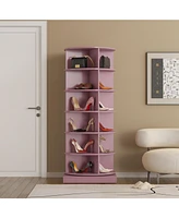 Slickblue Pink 360° Rotating Shoe Cabinet with 6 Layers - Space-Saving Shoe Storage