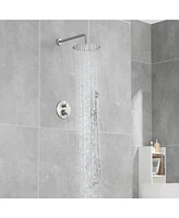 Flynama 2-Handle 1-Spray Round Faucet with 10 in. Rain Shower Headand Handheld Shower Head Set Valve Included