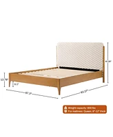 LuxenHome Quilted Upholstered Headboard with Rubberwood Frame Platform Bed, Queen