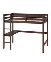 Slickblue Espresso Twin Loft Bed with Built-In Desk - Space-Saving Design for Kids' Room or Study Area