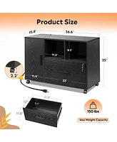 File Cabinet with Charging Station, 1 Drawer Rolling File Cabinet, Locking Filing Cabinet for Home Office