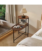 Slickblue Modern 2-Tier Small Coffee Table with Wood Storage Shelf, Sofa Side Table, Walnut Brown