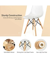 Inolait Set of 4 Dining Chairs Modern Plastic Shell Side Chair with Clear Seat and Wood Legs