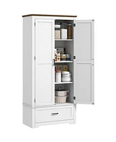 Homcom 69" Tall Kitchen Storage Cabinet with Adjustable Shelves, White