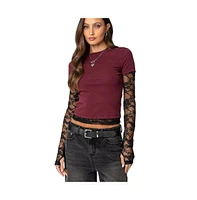 Edikted Women's Layered Lace Sleeve T Shirt