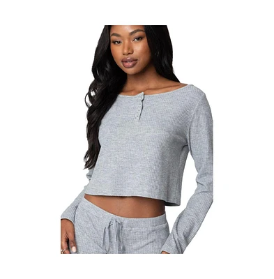 Edikted Women's Teddy Cropped Waffle Top - Gray