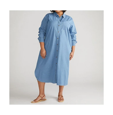 Universal Standard Plus Odeon Stretch Cotton Chambray Shirtdress