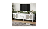 Slickblue Elegant Tv Stand with Fluted Glass Doors for TVs Up to 78 Inches Stylish Living Room Furniture