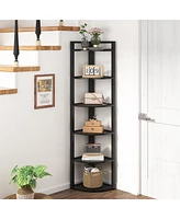 Tribesigns 70.9 Inch Tall Corner Bookshelf Small Bookcase Rustic Shelving Unit Storage Rack,6 Tier Shelf