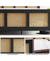 gaomon Queen Size Bed Frame, Metal Bed Frame with Rattan Headboard and Footboard, Rattan Platform Bed Frame