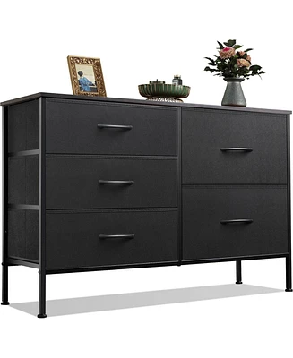 Wlive Dresser for Bedroom with 5 Drawers Wide Drawer Organizers Chest of Fabric Living Room Closet Hallway