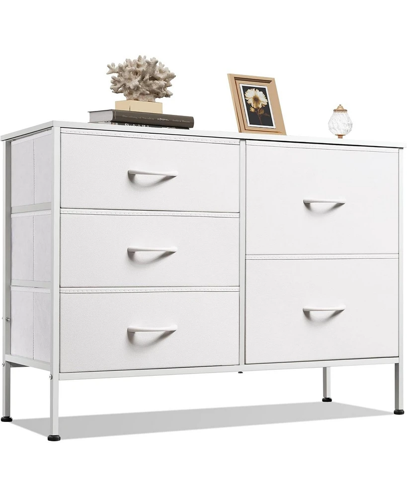 Wlive Dresser for Bedroom with 5 Drawers Wide Drawer Organizers Chest of Fabric Living Room Closet Hallway