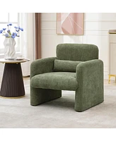 gaomon Modern Accent Chair, Chenille Upholstered Single Sofa Chair with Arms and Waist Pillow, Comfy Reading Armchair for Bedroom, Living Room, Office