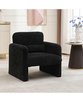 gaomon Modern Accent Chair, Chenille Upholstered Single Sofa Chair with Arms and Waist Pillow, Comfy Reading Armchair for Bedroom, Living Room, Office