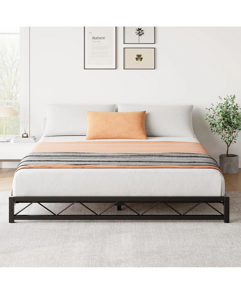 gaomon Queen Size Bed Frame, Metal Low Platform Bed Frame, with Wavy Pattern, Metal Slat Support