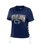 Wear by Erin Andrews Women's Navy Penn State Nittany Lions Side Lace-Up Modest Crop T-Shirt