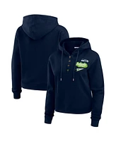 Wear by Erin Andrews Women's Navy Seattle Seahawks Waffle-Knit Pullover Hoodie