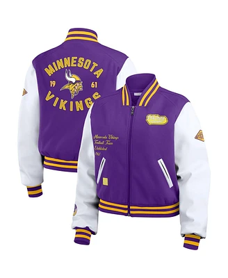 Wear by Erin Andrews Women's Purple/White Minnesota Vikings Varsity Full-Zip Jacket