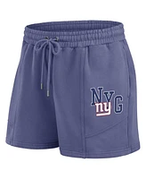 Wear by Erin Andrews Women's Royal New York Giants Washed Fleece Long Sleeve T-Shirt Shorts Lounge Set