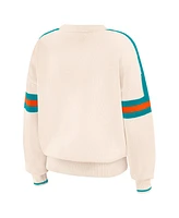 Wear by Erin Andrews Women's Cream Miami Dolphins Stripe Pullover Sweater