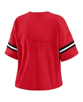 Wear by Erin Andrews Women's Scarlet San Francisco 49ers Color Block Boxy Modest Crop V-neck T-shirt