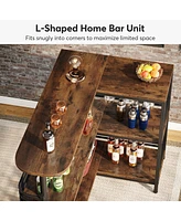 Tribesigns 3 Tier Liquor Bar Table with Storage Shelves and Wine Glasses Holder,L-Shaped Home Bar Unit