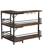 Tribesigns 3 Tier Liquor Bar Table with Storage Shelves and Wine Glasses Holder,L-Shaped Home Bar Unit