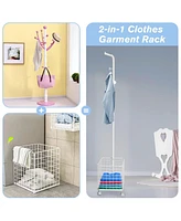 Slickblue Laundry Cart with Wire Basket and Rolling Clothes Garment Rack for Easy Organization