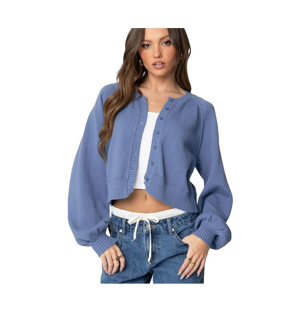 Edikted Womens Sammi Puff Sleeve Knit Cardigan