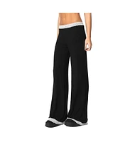 Edikted Womens Domino Contrast Lace Trim Pants