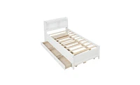 Slickblue Twin Bed with Bookcase, Twin Trundle, and Drawers - Stylish White Bedroom Furniture for Space-Saving Storage