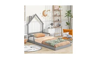 Slickblue Twin House-Shaped Floor Bed with Headboard and Handrails - Stylish and Safe Sleeping Solution for Kids, Includes Slats