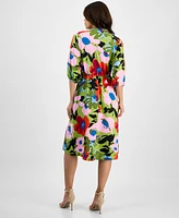 Sandra Darren Women's Floral-Print Split-Neck Midi Dress