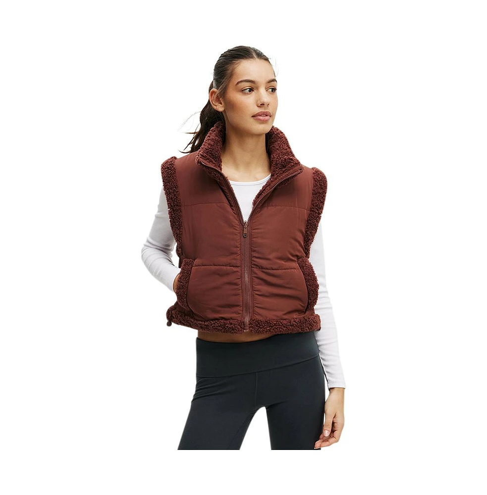 Cotton On Women's Active Mother Puffer Sherpa Reversible Vest